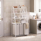 Herture Laundry Basket, 3 Section Laundry Hamper with 4 Tiers Shelf, Pull-Out and Removable Laundry Bags, Large 3 x 15.87 Gallons, for Laundry Room Bathroom White PF05XLW