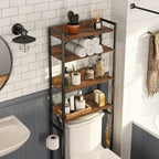 MAHANCRIS Over The Toilet Storage Rack, 4 Tier Bathroom Organizer Over Toilet, Freestanding Space Saver Toilet Stand with 2 Hooks, Bathroom Storage Shelf, Easy to Assemble, Rustic Brown TSHR0401Z