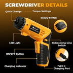 MulWark Electric Screwdriver Set, 4V Cordless Screwdriver with 46 Precision Driver Bit Set in Carrying Case Rechargeable 2-Position Handle, Powered Screwdriver Kit for Home Improvement, DIY Projects