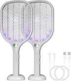 Lulant Electric Fly Swatter Rechargeable, Electric Bug Zapper Racket with Light, Mosquito Swatter, 3000V Detachable Dual Modes Fly Zapper, Mosquito Killer for Indoor Outdoor (2Pack)