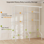 ULIFHOME U14 Over Washer and Dryer Storage Shelves, 4 Tiers Laundry Room Storage and Organizer System, Space Saving Clothes Drying Rack with 2 Clothes Hanger Rods, 66.5" W x 20.5" D x 77.4" H, White