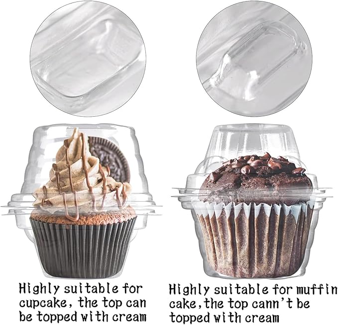 NPLUX 50 Pack Individual Cupcake Containers Plastic Cupcake Boxes Cupcake Holders Stackable Deep Dome Cupcake Carrier