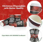 Disposable Coffee Cups with Lids for 24 Guests 16 oz, Christmas Buffalo Plaid Hot Cups for Coffee/Tea/Water/Juice, Xmas Premium Party Tableware Sets for Holiday, Winter, School, Family