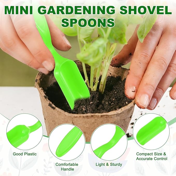 20-Pack Mini Gardening Shovel Spoons, Plastic Garden Soil Scoops for Cultivation Digging Transplanting/Flower Planting/Plant Succulent, Colorful Small Gardening Tools [Pink, Green]