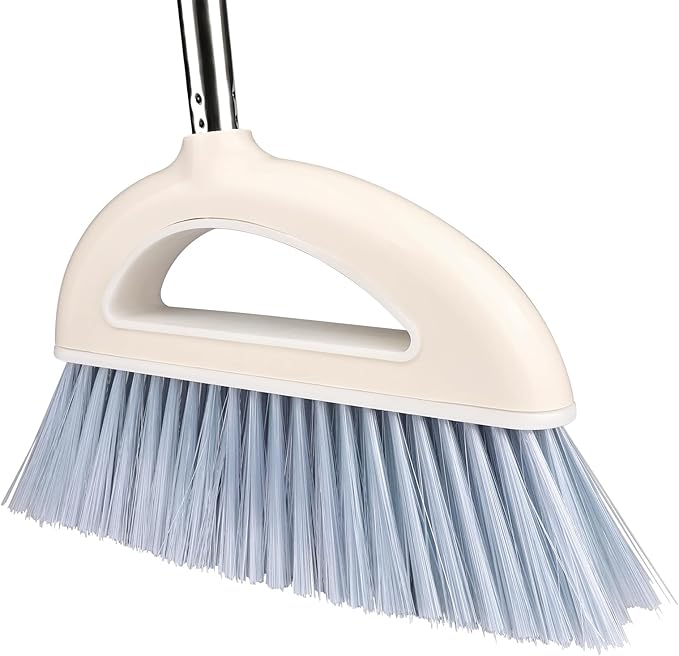 Angle Broom for Hardwood Floors - Soft Bristled Indoor & Kitchen Broom (Light Pink)