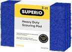 Scouring Pad Non-Scratching Scrubber Non-Scratch Cleaning Scrub Pads, Heavy Duty Scouring Pad, Reusable Kitchen Scrubbing Pad Pack of 3, Blue, By Superio