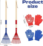 2PCS Garden Tool Rakes with Hardwood Handle and 2 Pairs Gloves, Garden Lawn Rake Leaves Lightweight Cute Rakes with Heads for Fall Garden Tools Gifts