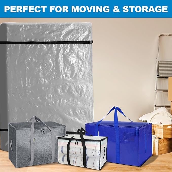 TICONN Mattress Bags for Moving, Heavy Duty Cali King Mattress Cover Storage Bag with Full-Around Handle and Adjustable Buckles (Gray, Cali King)