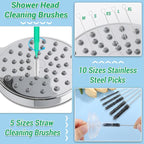 50-in-1 Shower Head & Straw Cleaning Kit - 35 Brushes, 10 Unclogging Needles, 5 Straw Brushes, Shower Head Cleaner Picks Deep Clean Stanley Cups (40/30/20oz), Water Bottles, Faucets, Printers, Green