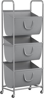 ELYKEN 120L Vertical Rolling Laundry Hamper with Removable Bags, 3 Section Laundry Baskets with Wheels, Space-Saving 3 Tier Laundry Sorter for Small Spaces, Dorm, Bedroom, Bathroom, Laundry Room
