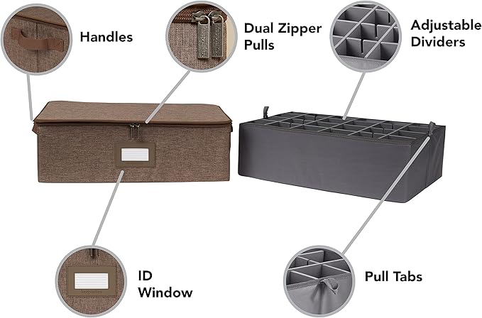Covermates Keepsakes - Adjustable Zip-Top Storage Box - Configurable FlexGrid Compartments - Heavy Duty Polyester- Reinforced Handles - Stackable Design - Indoor Storage, Brown Heather