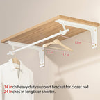 Closet Rod Support Bracket White WYGWP 13.5 inch Heavy Duty Shelf Brackets with Rod Holders Support 400lbs Wall Mounted Sturdy 2 Pack