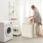 Lifewit Double Laundry Hamper with Lid and Removable Laundry Bags, Large Collapsible 2 Dividers Dirty Clothes Basket with Handles for Bedroom, Laundry Room, Closet, Bathroom, College, 145L White