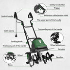 Prostormer 18 Inch Corded Electric Tiller Cultivator, 15Amp Motor with 6 Steel Tines, Heavy Duty Garden Tiller for Soil Cultivation, Lawn, and Yard Care