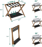 Smuxee Walnut Bamboo Luggage Rack for Guest Room, Foldable Suitcase Stand with Storage Shelf, Easily Assembled Luggage Stand with 5 Nylon Straps for Guest Room Bedroom Hotel