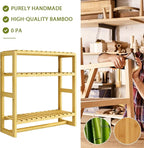 Galood Over The Toilet Storage Bathroom Shelves Wall Mounted 3 Tier Space Saver Corner Shelf Organizer Bamboo Towel Rack Toilet Paper Cabinet with Hanging Rod Yellow