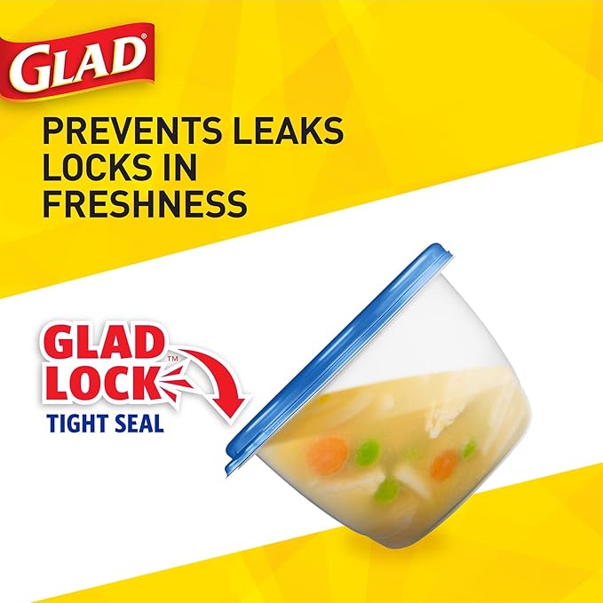 Glad GladWare Big Bowl Food Storage Containers with Lids, Large Round No BPA Plastic Containers for Soups, Salads, and Meal Prep, Lock Tight Seal, Microwave Dishwasher Safe, 48 Oz, 3 Count