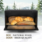 LOHASOK Bread Box for Kitchen Countertop Farmhouse Bread Holder Bread Storage Wooden Bread Container Black