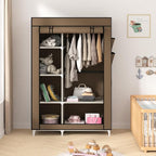 Calmootey Portable Closet Organizers, Clothing Storage, Wardrobe with 6 Shelves and Hanging Rod, Non-Woven Fabric Cover with 4 Side Pockets, Brown