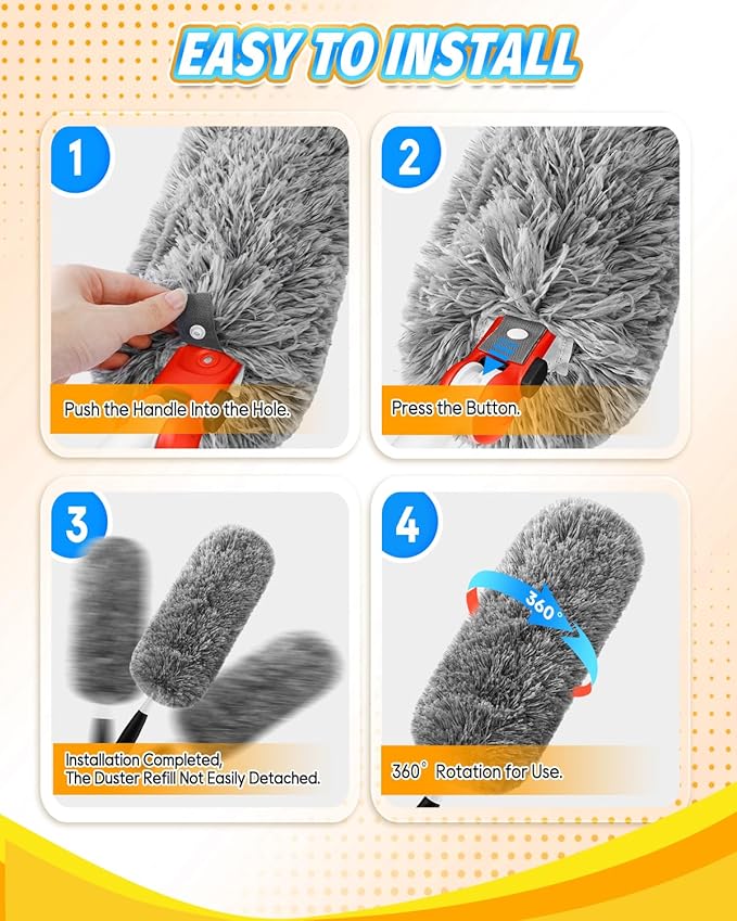 KEEPOW 4 Pack Upgraded Microfiber Duster Refills Compatible with OXO Extendable Duster, Reusable Washable Head Replacements for Cleaning, Compatible with OXO Microfiber Duster (Handle Not Included)