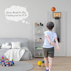 Over the Door Basketball Hoop Laundry Basket ,Wooden Basketball Laundry Hamper with Zipper for Kids Room,Dorm Rooms,Bathroom,Saving Space Storage and Organization