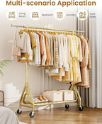 Heavy Duty Clothes Rack, Metal Clothing Rack Load 450 LBS, Rolling Coat Racks for Hanging Clothes with Lockable Wheels, Wardrobe Closet Garment Racks for Bedroom, Gold