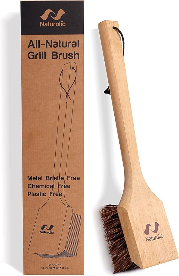 All-Natural Wooden Grill Brush and Grill Cleaner | Works as Scraper Tool for Tough Grill Residue | Bristle-Free Grill Brush for Outdoor Grill | Safe Grill Rescue Brush and BBQ Cleaner