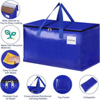 StorageRight Moving Bags-Heavy Duty Moving Boxes, Storage Totes with Zipper, Reinforced Handles and Tag Pocket-Collapsible Moving Supplies for moving, Storage and Travel 93L(Blue-6 Pack)