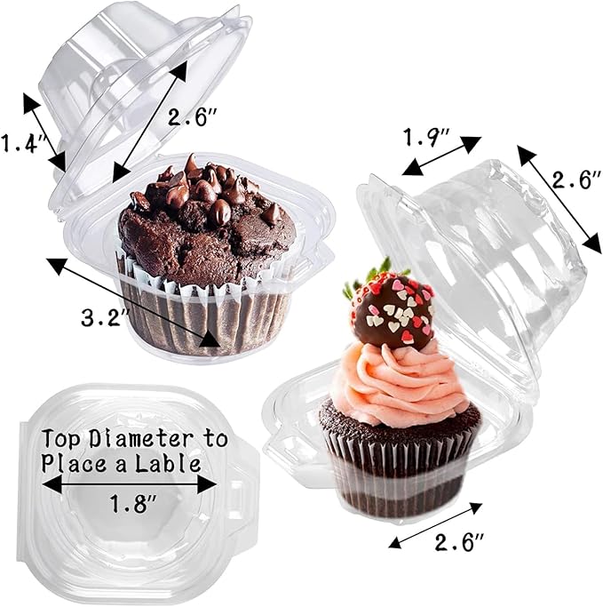 NPLUX 50 Pack Individual Cupcake Containers Plastic Cupcake Boxes Cupcake Holders Stackable Deep Dome Cupcake Carrier
