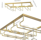 Nuovoware Wine Glass Rack - Under Cabinet Stemware Wine Glass Hanger Rack Holder for Bar Kitchen Cabinet, 3 Rows - Gold