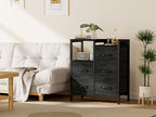 Furnulem 5 Drawer Black Dressers for Bedroom 2 Tier Shelf Storage Small Fabric Dresser for Closet Sturdy Metal Frame Modern Style Storage Cabinets Organization Units for Hallway Rooms