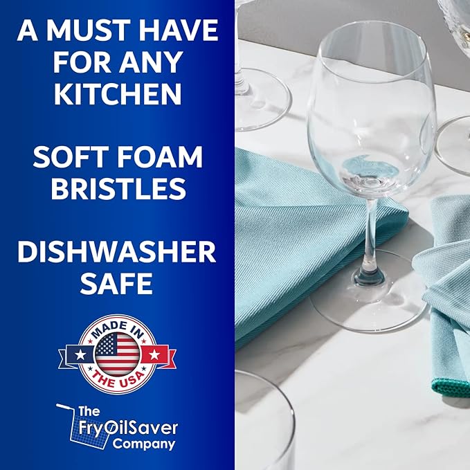 Set of 3 Glassware Cleaning Brush Kit - Non-Scratch, Foam Wine Glass Cleaning Brush Set for Glassware, Decanter, Mug, Stemware - for Home, Restaurant, Bar, Hotel - by FryOilSaver Co.