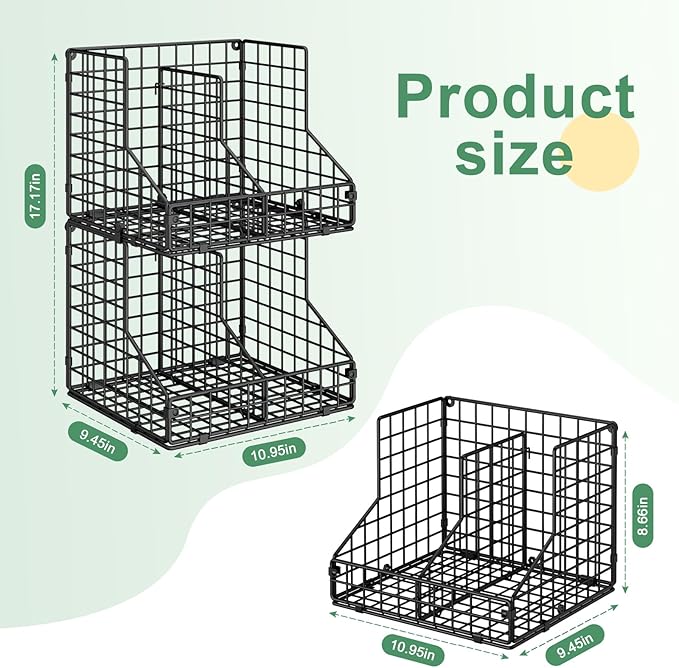 Stackable Can Organizer for Pantry with 2 Adjustable Dividers, Soda Can Organizer, Can Storage Dispenser Holds up to 28 Cans, 2 tier Metal Wire Baskets Can Holder for Kitchen Cabinet Pantry, Black