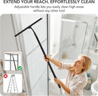 Shower Squeegee for Glass Doors, 15-51" Telescopic Shower Squeegee with Long Handle, Squeegee for Window Cleaning, Extendable Window Cleaner Tool for Tile Walls, Sliding Door, Floor, Car Windshield-BK