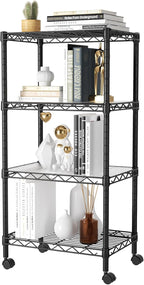 SINGAYE 4 Small Shelves Storage Shelf Wire Shelving Unit Metal Shelf Adjustable Organizers Storage Shelving with Wheels for Bathroom Laundry Room Kitchen Pantry11.5”D x 17.5”W x 30.5”H Black