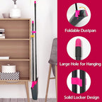 JEHONN Broom with Dustpan Combo Set, Long Handle Lightweight Indoor Broom Set, Upright Standing Dust Pan with Comb Teeth Store Sweep Set for Home Room Kitchen Office Lobby (Rose Red)