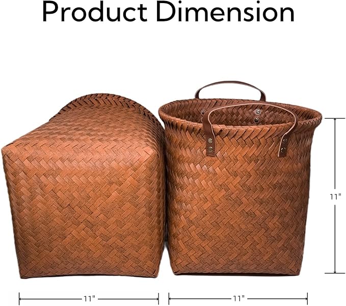 GIB Wicker Storage Baskets for Shelves, 11"x12" Round Woven Storage Cube Bins Organizer, Faux Rattan Wicker Blanket Basket for Organizing Clothes Toys Laundry Closet, 4 Pack, Brown