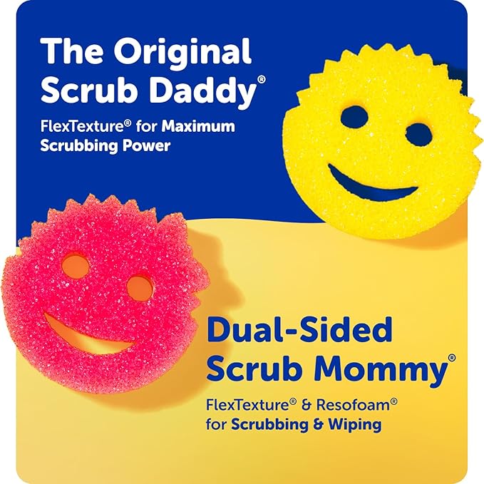 Scrub Daddy 4 Scrub Daddy Sponges & 4 Scrub Mommy Kitchen Sponges - Scratch-Free for Dishes & Multipurpose Cleaning - BPA Free & Made with Polymer Foam - Stain & Odor Resistant (8 Pack)