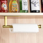 ASTOFLI Paper Towel Holder Under Cabinet No Drilling, Self Adhesive Paper Towel Holder Wall Mount for Kitchen Rack, Under Counter Napin Holder No Drill, RV, 304 Stainless Steel, Gold Brass