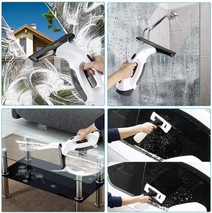 Cordless Electric Window Vacuum Cleaner – Rechargeable Vacuum – Lightweight Plastic Glass Cleaner for Windows, Mirrors, Tiles, Shower & Car