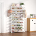 LANTEFUL 10 Tiers Shoe Rack 50 Pairs Large Capacity Tall Shoe Organizer Sturdy Shoe Storage with Two Hooks Space Saving Metal Wide Shoe Rack for Closet, Entryway, Bedroom, White