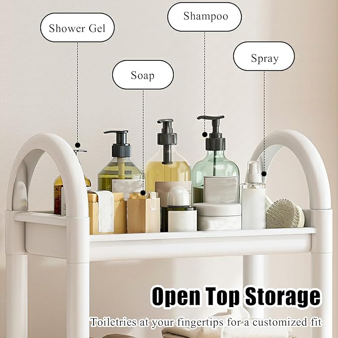 Layered Storage Laundry Basket, Hollow Rectangular Clothes Storage Rack with Wheels,Freestanding Clothes Hamper for Kitchen Bathroom Bedroom Laundry Room(47x101cm(18.5x39.7in), White)