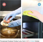 COOLJOB 2 Pairs Thickened Rubber Gloves with Cotton Lining & Non-slip Grip, Colorful Household Long Lasting Dishwashing Gloves for Kitchen & Bathroom Cleaning, Orange & Blue, Large