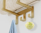 Towel Rack with Metal Shelf and 3 Hooks, Bethom Towel Racks for Bathroom Wall Mounted, Metal Gold Bath Towel Holder Storage Wall for Small Bathroom