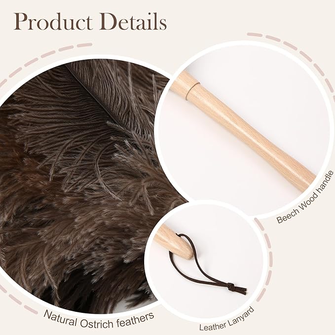 Ostrich Duster Fluffy Natural Feather Dusters with Wooden Handle Cleaning Supplies for Home Office Car (2, 16inch)