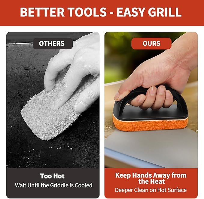 Griddle Cleaning Kit for Blackstone, Flat Top Grill Cleaner - Non-Scratch Scouring Pads for Blackstone Griddle Accessory,7 Griddle Scrubber Pads with 1 Handle,Easy Cleaning on Hot or Cold Surfaces