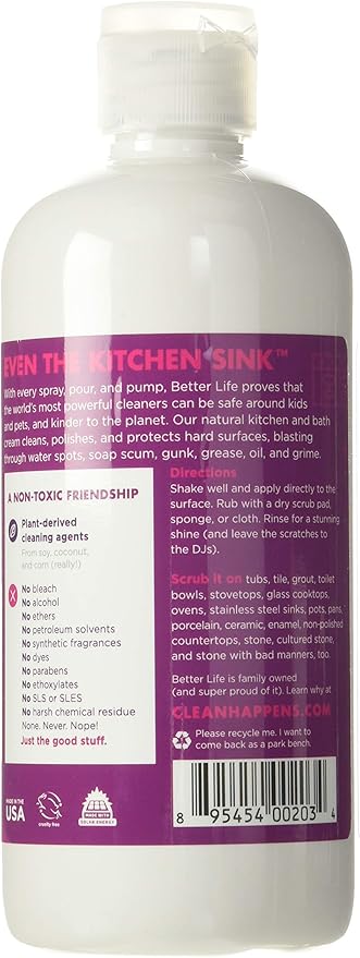 Better Life Sink Cleaner, Stainless Steel Sink Cleaner, Kitchen and Bath Scrubber, Tub and Tile scrubber, 16 Ounce, Pack of 1