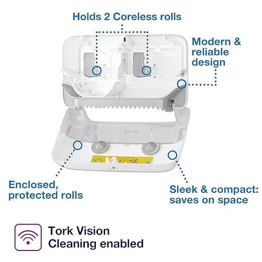 Tork Coreless Toilet Paper Dispenser White, For Homes and Small Businesses, Fits T7 Dispensers