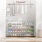 Bumusty 5-Tier Long Expandable Shoe Rack for Closet, 18"-44" Adjustable Shoe Rack for Entryway, 25-30 Pairs Large Shoe Organizer Shelf Storage, Sturdy Metal, Green