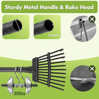 INFLATION Garden Rake for Leaves Sturdy Metal Small Yard Leaf Rakes for Lawns 60” Length 8.5 Inch Width 11 Tines for Women Men Kids Lightweight with Non-Slip Comfortable Smooth Long Handle